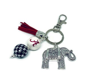 Elephant Key Chain | Alabama Key Chain | Houndstooth Key Chain | Alabama Gifts | Elephant Gifts | Purse Charm | Planner Charm