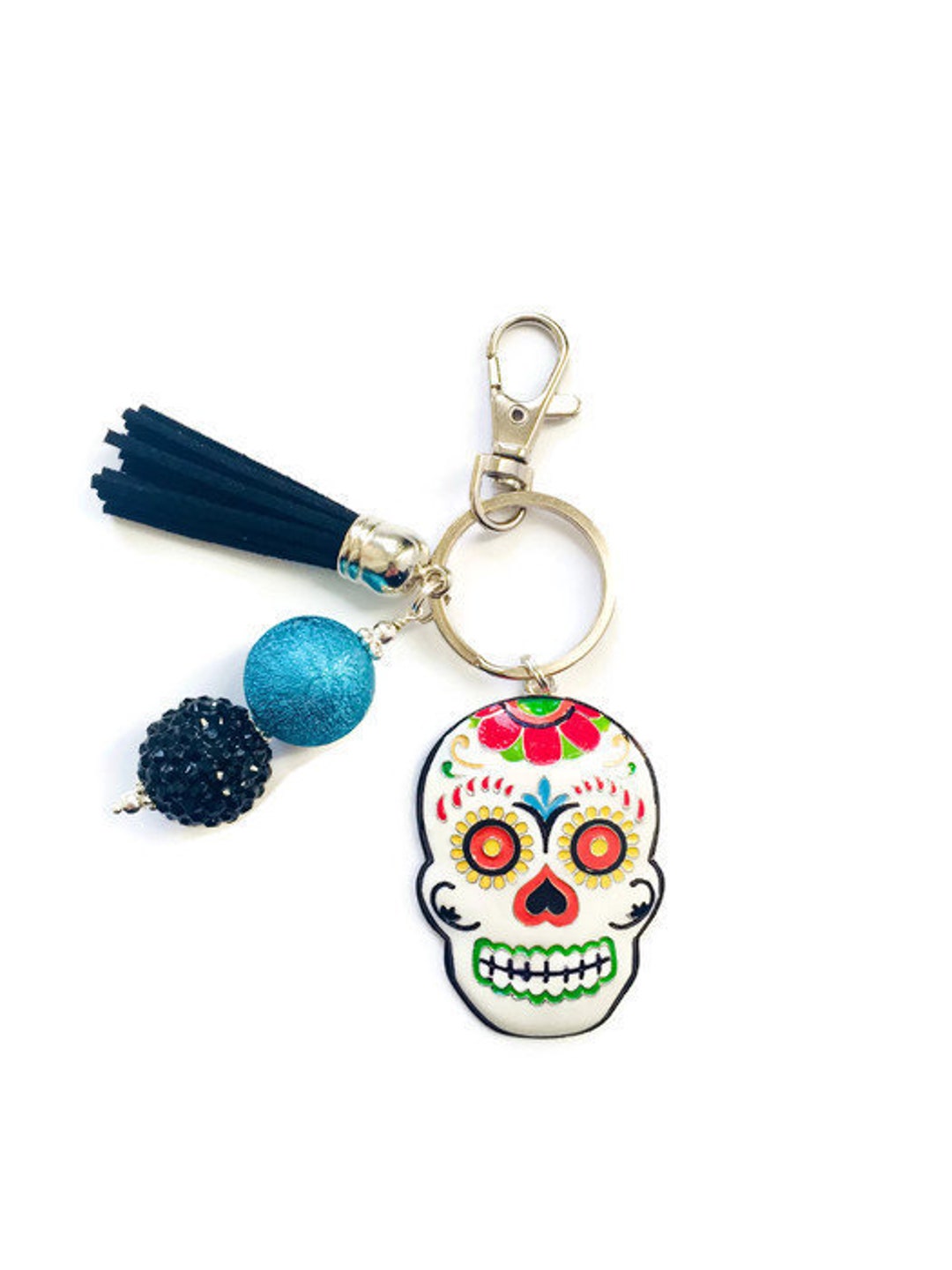 Sugar Skull Key Chain Floral Skull Key Chain Day of the Dead Gifts Dia