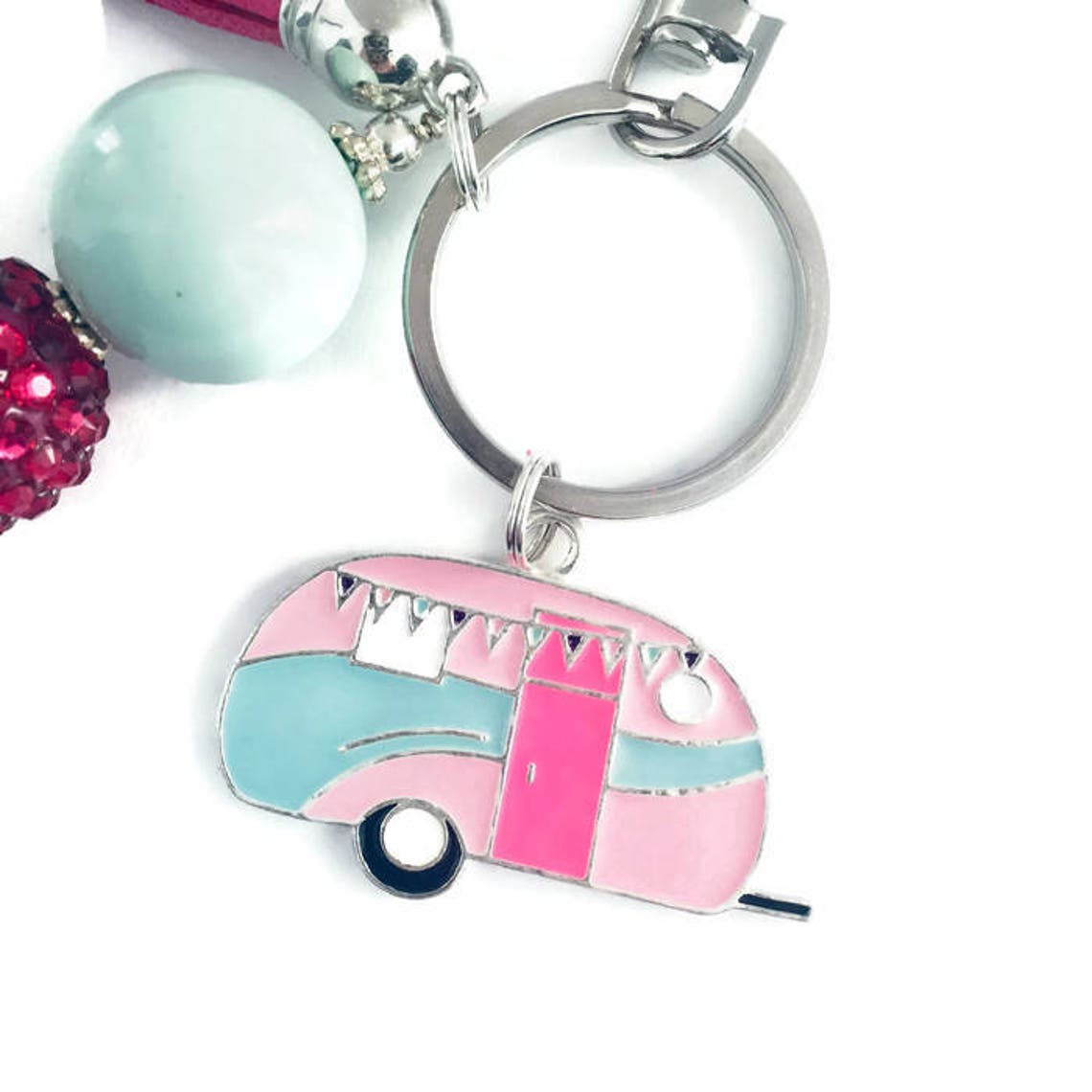 Camper Key Chain Retro Camper Key Chain Pink and Green Etsy