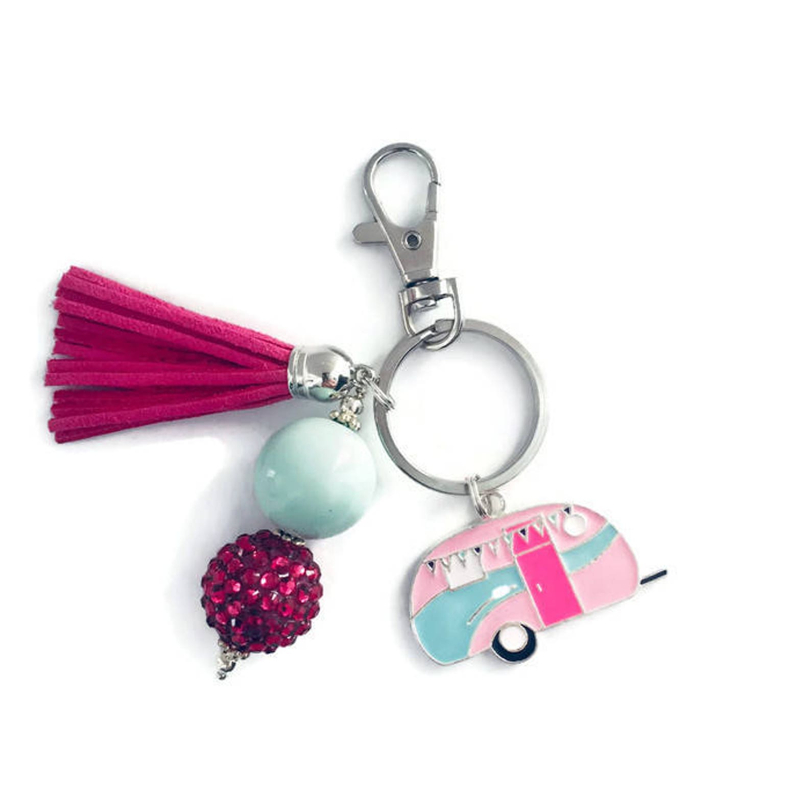 Camper Key Chain Retro Camper Key Chain Pink and Green Etsy