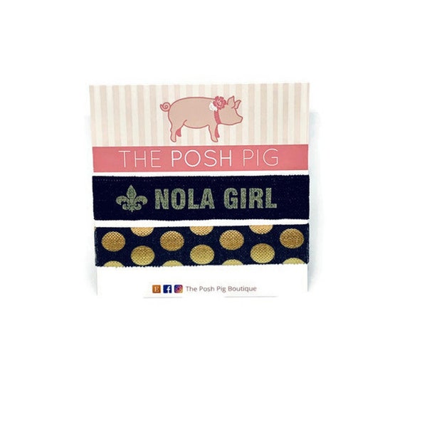 NOLA Hair Ties | NOLA Girl Hair Ties | New Orleans Hair Ties | New Orleans Gifts | Mardi Gras Hair Ties | Mardi Gras Gifts | Hair Elastics