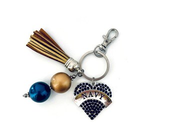 Navy Key Chain, Navy Key Ring, Navy Gifts, Navy Mom Gift, Tassel Key Chain