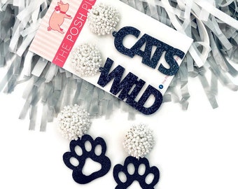 Millbrook High School Earrings | Wild Cats Earrings | Navy and White | Game Day Earrings | Navy Paw Print Earrings