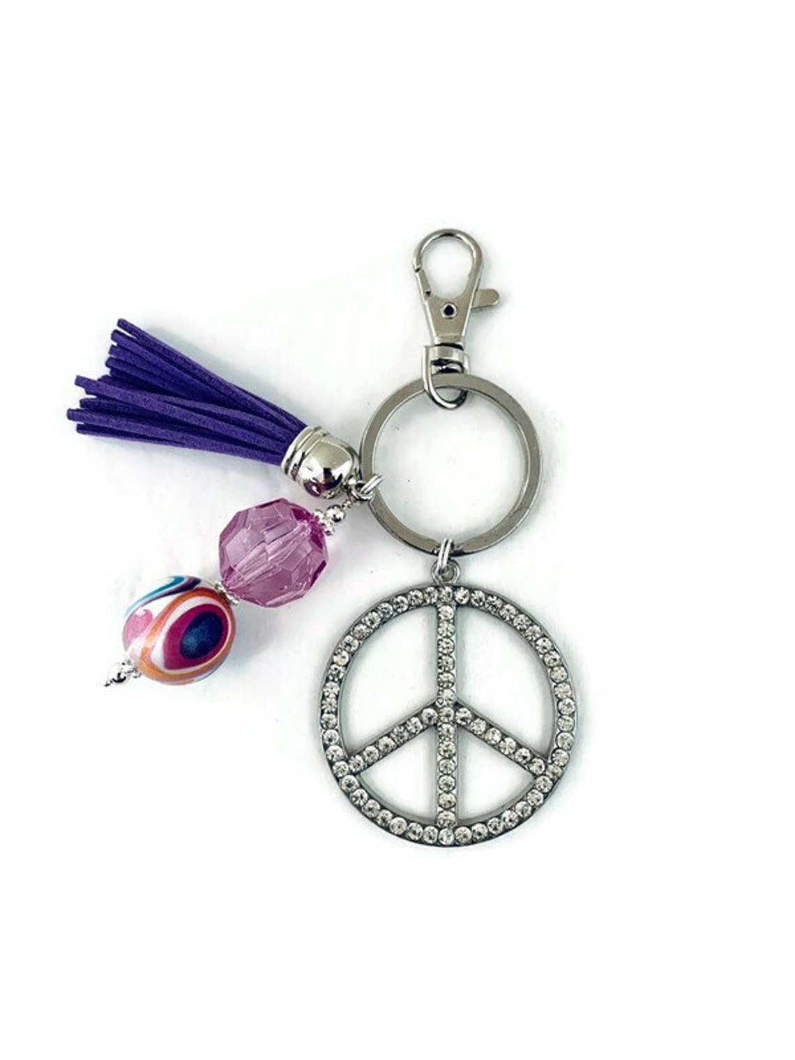 Peace Sign Key Chain Rhinestone Key Chain Pink Key Chain Etsy