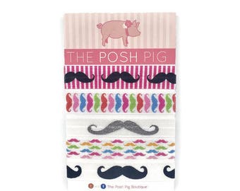 Mustache Hair Ties, Fun Print Hair Ties, Multi Color Hair Ties, Hair Bands, Yoga Elastics, Pony Tail Holders, Wrist Bands