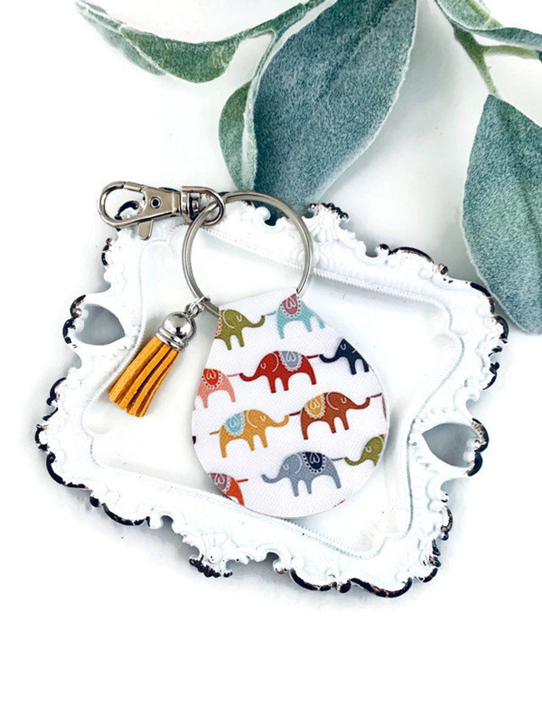 Elephant Key Fob Elephant Key Chain Tassel Key Chain Vegan Leather Key