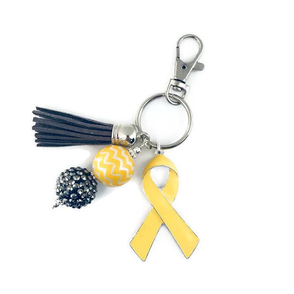 Yellow Ribbon Key Chain, Yellow Ribbon Awareness, Yellow Key Chain, Military, Spina Bifida, Suicide Awareness, Bone Cancer/Purse Charm