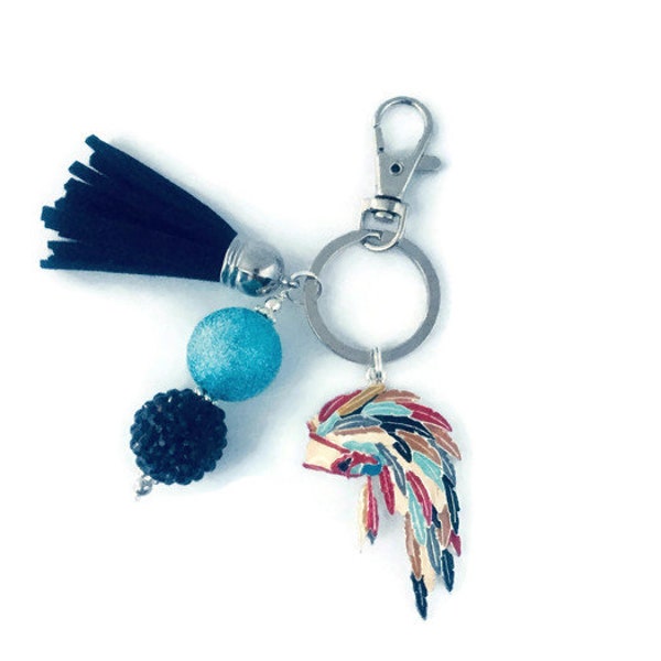 Indian Headdress Key Chain, Native American Head Dress, Tribe Key Chain, Chief, Feather Headdress, Feather Head Dress Key Chain, Purse Charm