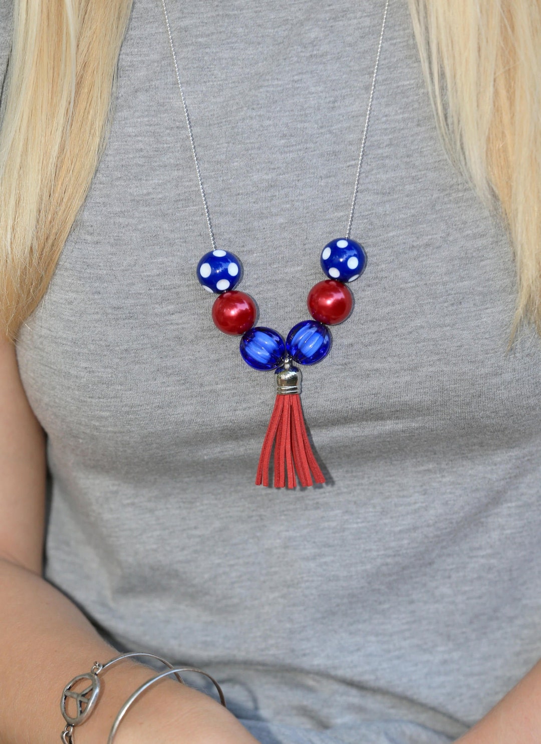 Game Day Necklace Game Day Jewelry Blue and Red Necklace Tailgate