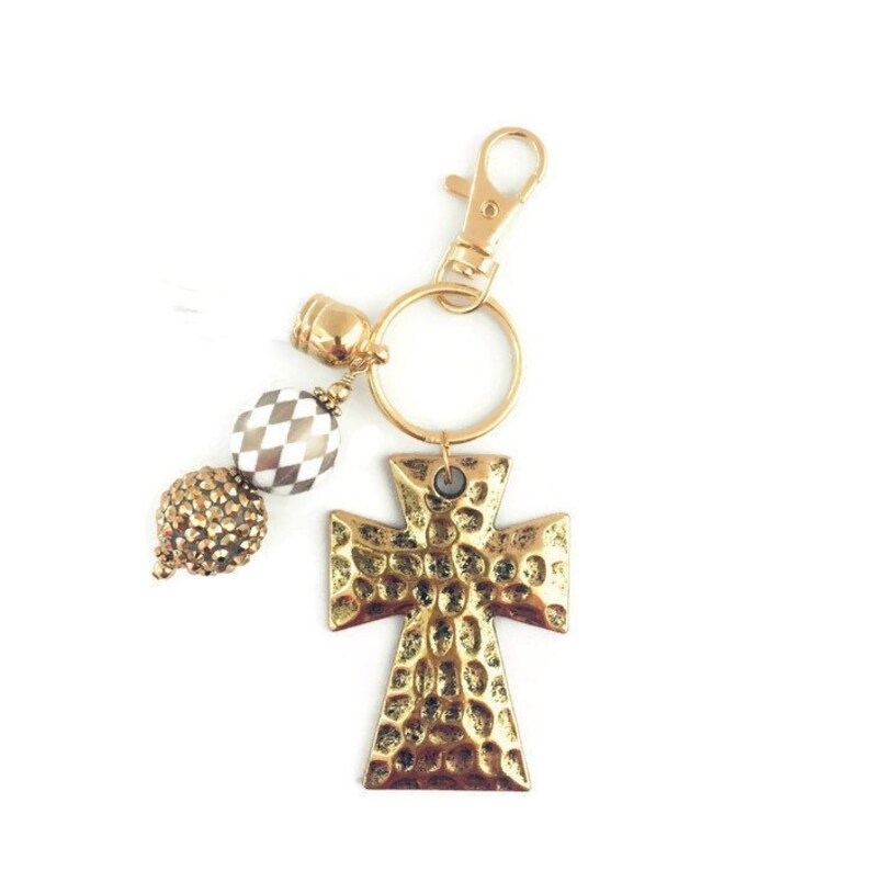 Hammered Gold Cross Key Chain Cross Key Chain Gold Key Etsy