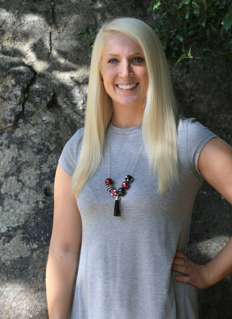 Game Day Necklace Game Day Jewelry USC Necklace Gamecock Jewelry Meredith College Necklace Garnet and Black image 4