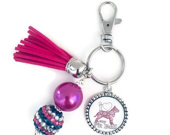 Pit Bull Key Chain | Pink Pit Bull Key Chain | Dog Key Chain | Tassel Key Chain | Pit Bull Lovers | Pit Bull Gifts | Pit Bull Rescue