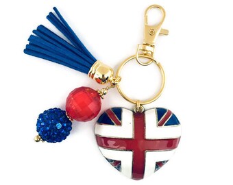 Souvenir Funky British Flag Heart Shaped Union Jack Glitter Keyring Keychain Souvenir Funky British Flag Heart Shaped Union Jack Glitter Keyring Keychain