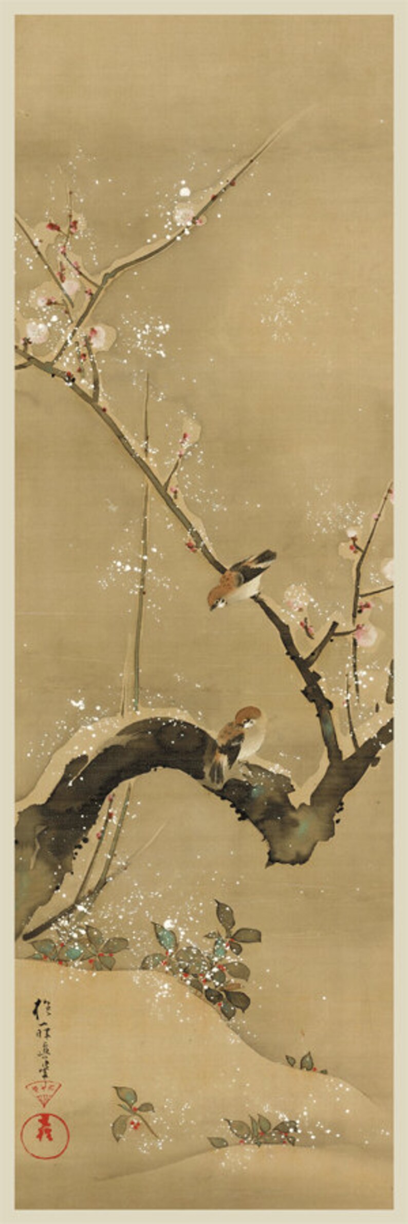 Asia Oriental Imagen obras de arte tradicional japonés con aves Enmarcado impresión