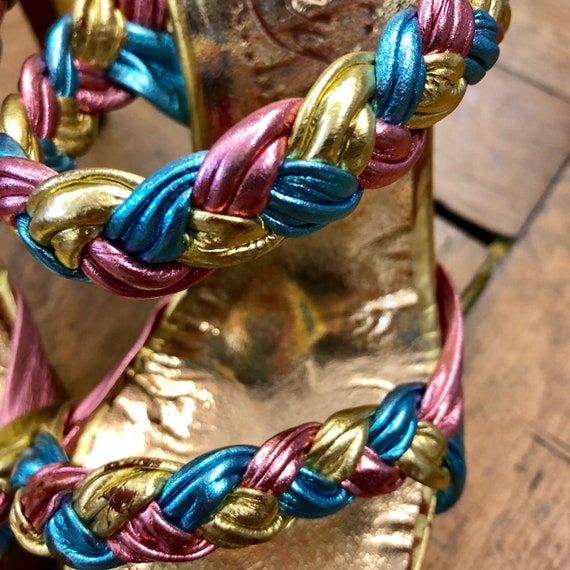 1970s Adige gold, pink & blue metallic leather pl… - image 6