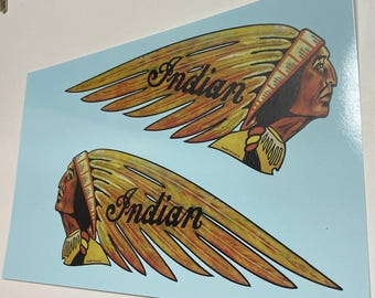 Full color Tank decal for Indian motorcylce - Scout, Chief, Dispatch models 1920s-1940s.