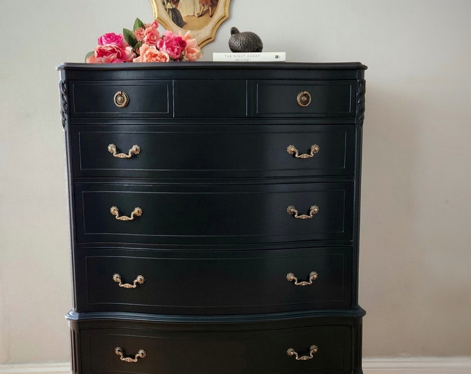 Black Vintage Tall Dresser, Chest of Drawers Etsy