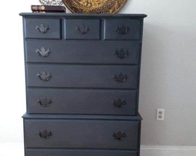 Vintage Charcoal Grey Tall Dresser Etsy