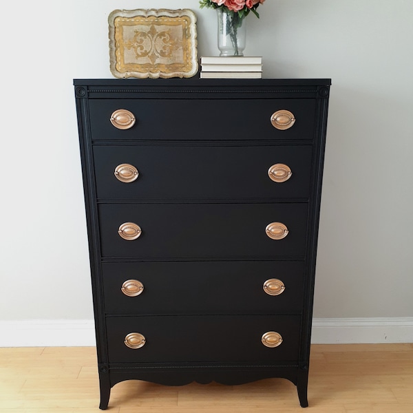 SOLD** Please do Not Purchase**Tall black vintage Dresser Chest of Drawers