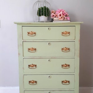 SOLD Tall Antique Emerald Green Dresser Chest of Drawers Narrow