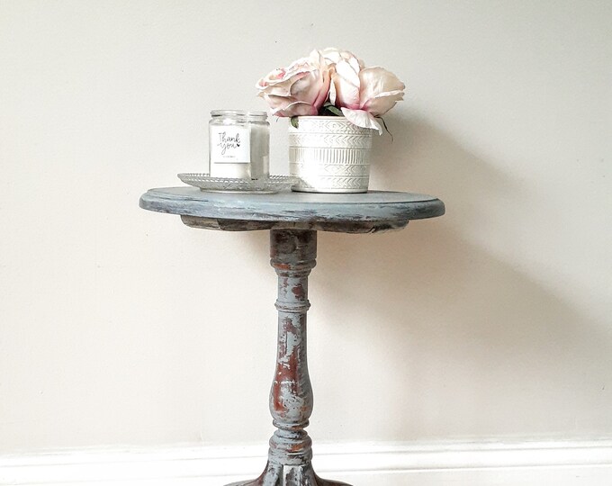 Distressed Side Table,chippy Pedestal Table Etsy