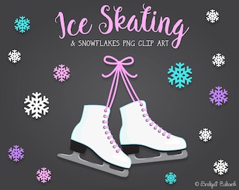 PRINTABLE PNG File, Ice skating clipart, ice skates clipart, snowflakes clipart, ice skating party, ice skating birthday
