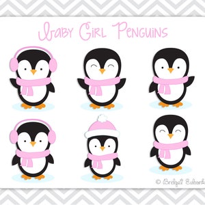 Pinguïn clipart, meisje pinguïn clipart, baby pinguïn clipart, roze pinguïns, AFDRUKBARE AFBEELDINGEN (GEEN snijbestand)