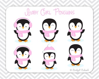 Penguin Clipart, Girl Penguins Clipart, baby penguin clipart, pink penguins, PRINTABLE IMAGES (NOT a cutting file)