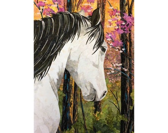 Horse Art Quilt "A Walk In The Woods", Free shipping Canada, U.S