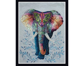 Elephant reproduction Art Quilt Card: Blank Card