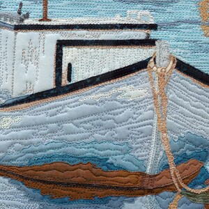 Card Art quilt with Boat CA019 / FREE SHIPPING image 3