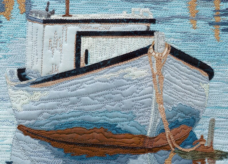 Card Art quilt with Boat CA019 / FREE SHIPPING image 3