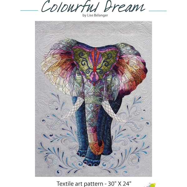 PATRON PDF de COURTEPOINTE Éléphant avec des photos couleurs