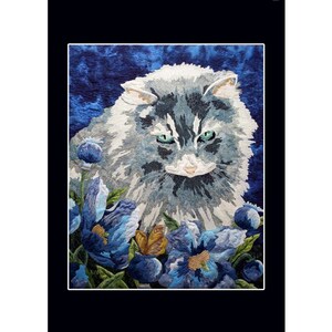 Carte d'Art Textile avec Chat (CA017) / LIVRAISON GRATUITE