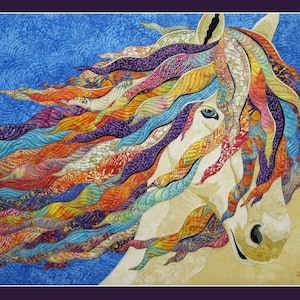 Carte d'Art Textile avec cheval FREEDOM / (CA012) /LIVRAISON GRATUITE