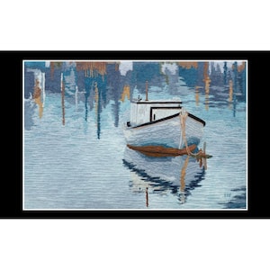 Carte d'Art Textile avec Bateau (CA019) /LIVRAISON GRATUITE