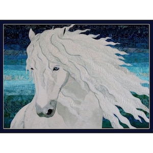 Carte d'Art Textile avec Cheval Blanc (CA013) / LIVRAISON GRATUITE