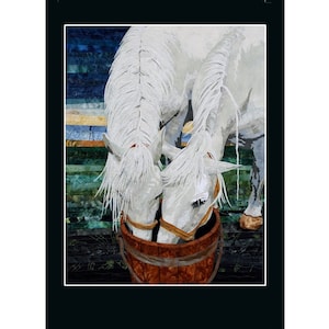 Carte d'Art Textile avec Chevaux (CA023) / LIVRAISON GRATUITE