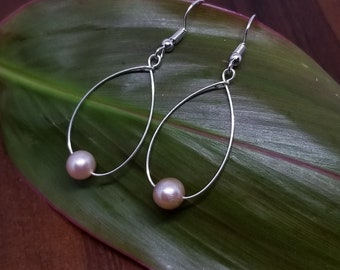 Freshwater Pearl Teardrop Earrings, Momi Wire Earrings, Simple Drop Pearls, Mermaid Jewelry, Beachy, Handmade in Hawaii, Best Gifts for Her