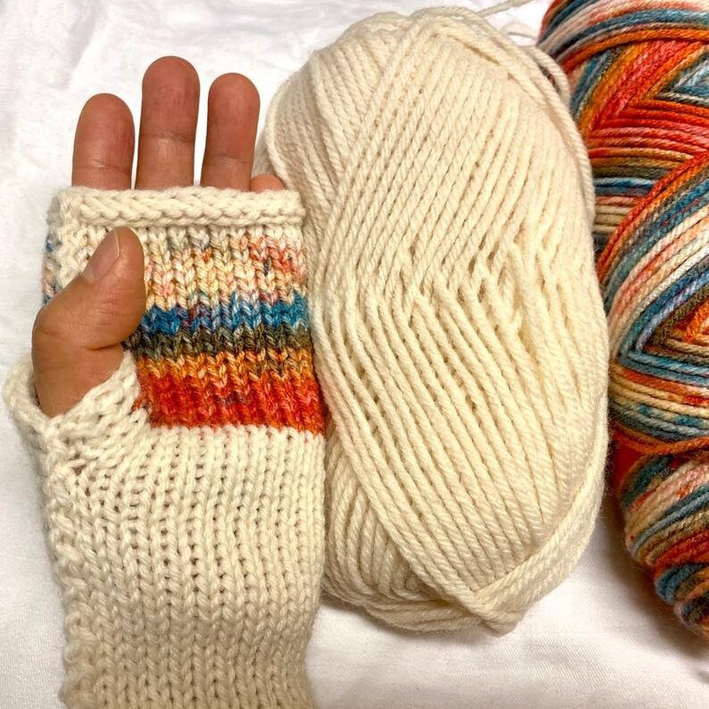 Wool & Multi Color Yarn Fingerless Gloves With Hearts Etsy