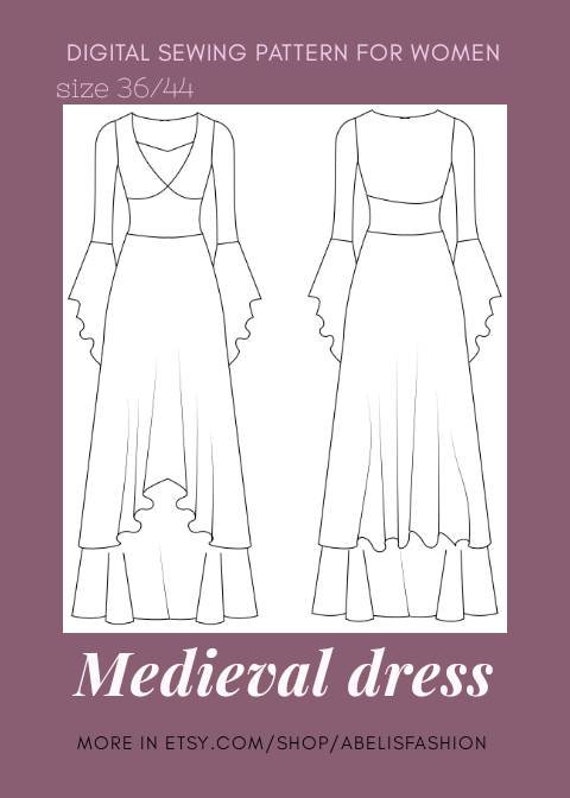 Medieval dress pattern, cosplay pattern dress, costume dress Medieval dress pattern, cosplay pattern dress, costume dress