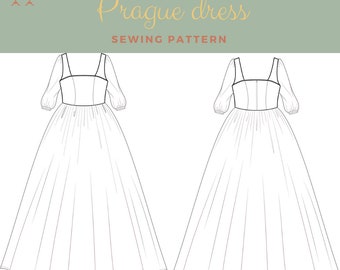 Ballgown Sewing Pattern, Women's Long Sleeve Dress (PDF Pattern)