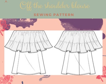Modello di cucito per top Bardot con spalle scoperte XS/6XL (modello PDF)