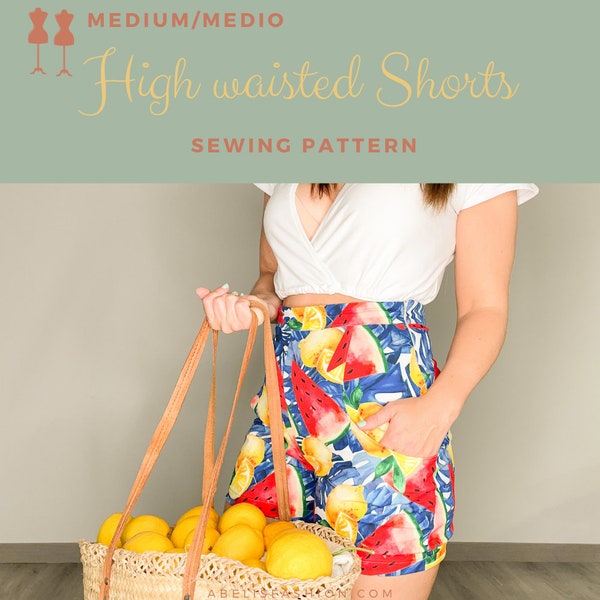 Women high waist short, short sewing pattern, size 32/46 PDF download