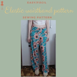 Patrón de pantalones con cintura elástica, pantalones de talla única, pantalones elásticos