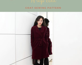 Wrap Coat Sewing Pattern, Shawl Lapel, Women XXS-6XL (PDF Pattern)