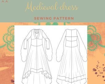 vestido medieval mujer patron, vestido carnaval, vestido edad media, vestido fiesta, vestido renacimiento, vestido elfo patron, tallas 36/44