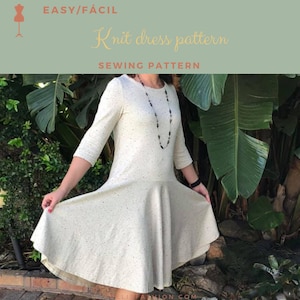 women knit dress pattern XXS-6XL, 3/4 sleeve dress