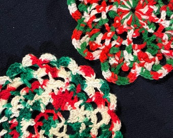 Pair of Handcrafted Christmas Colors Yarn Mandalas (2 Mandalas)