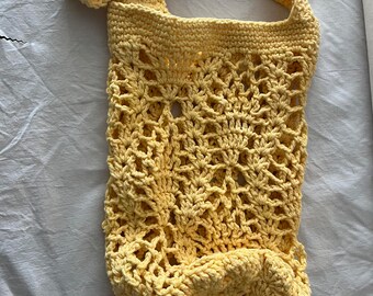 Golden Pineapple Dreams ~~ Yellow Crochet Cotton Bag